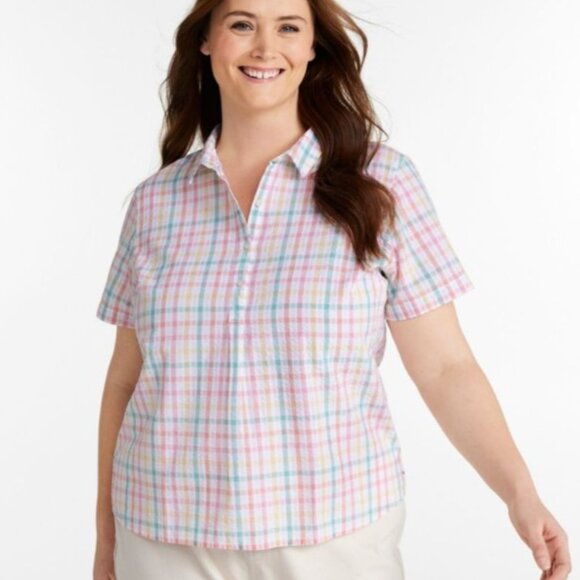 L.L. Bean Tops - L.L. Bean Pastel Plaid Button-Up Shirt